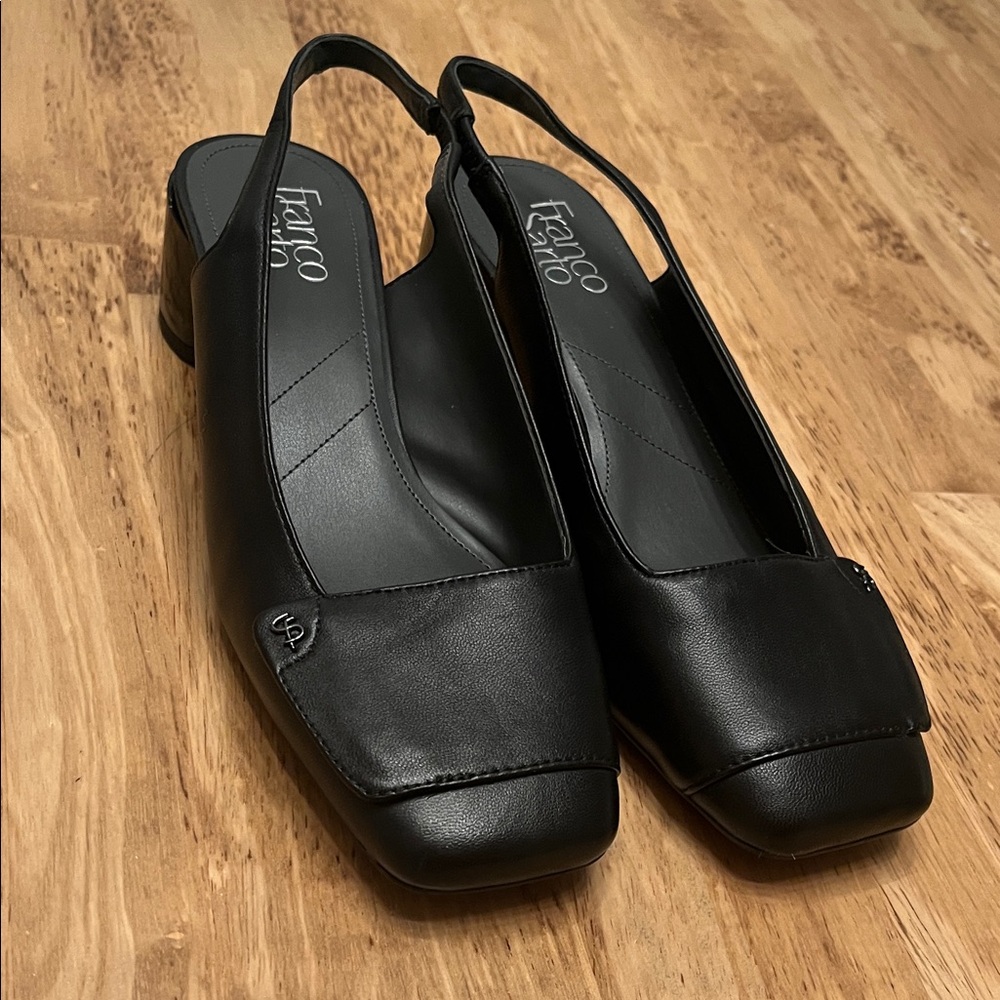 Franco Sarto Black Square-Toe Slingback Kitten Heels